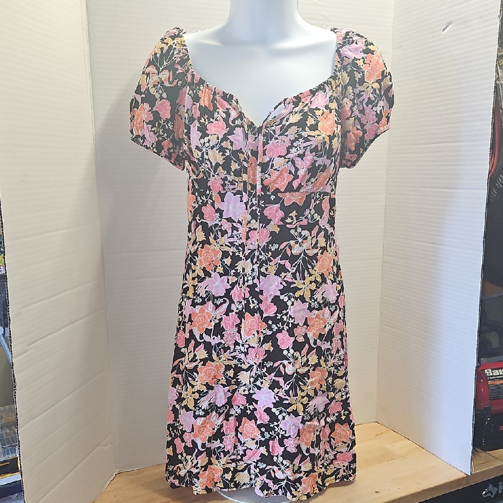 Rewind Black and Pink Floral Mini Dress